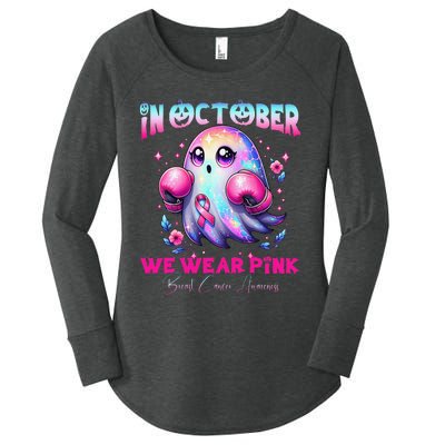 In October We Wear P.Ink Ghost Witch Breast Cancer Awareness Gift Women's Perfect Tri Tunic Long Sleeve Shirt