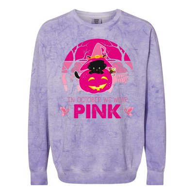 In October We Wear Pink Dinosaur Cat Witch Colorblast Crewneck Sweatshirt