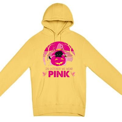 In October We Wear Pink Dinosaur Cat Witch Premium Pullover Hoodie