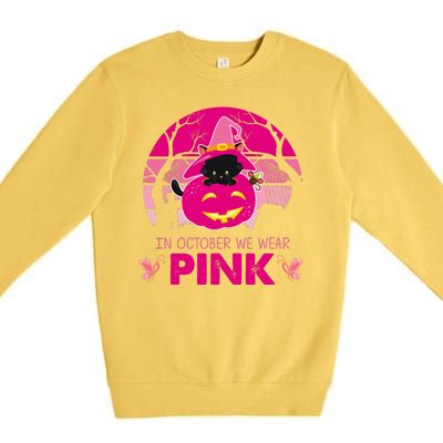 In October We Wear Pink Dinosaur Cat Witch Premium Crewneck Sweatshirt