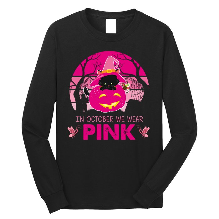 In October We Wear Pink Dinosaur Cat Witch Long Sleeve Shirt