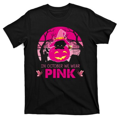 In October We Wear Pink Dinosaur Cat Witch T-Shirt