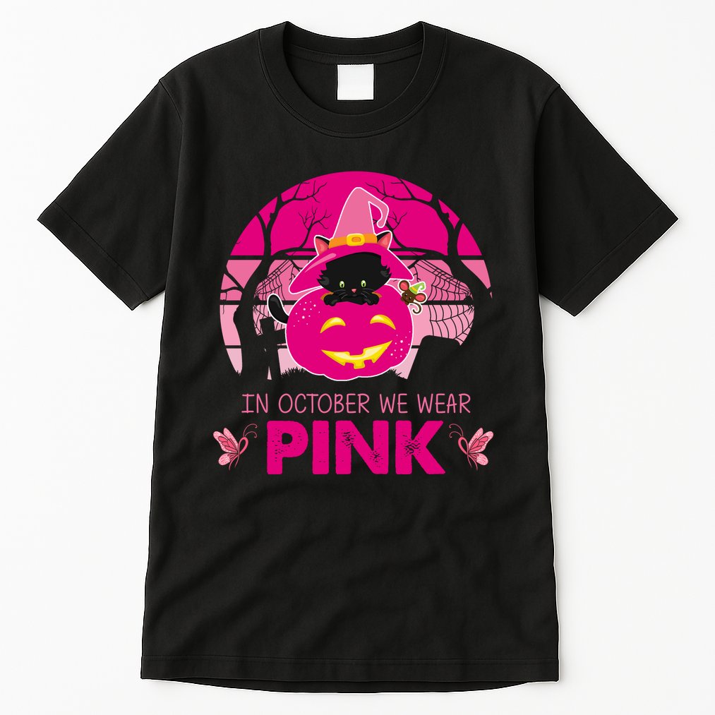 In October We Wear Pink Dinosaur Cat Witch Tall T-Shirt