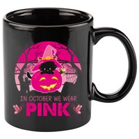In October We Wear Pink Dinosaur Cat Witch 11oz C Handle Ceramic Mug