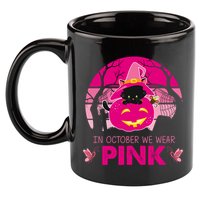 In October We Wear Pink Dinosaur Cat Witch 11oz C Handle Ceramic Mug