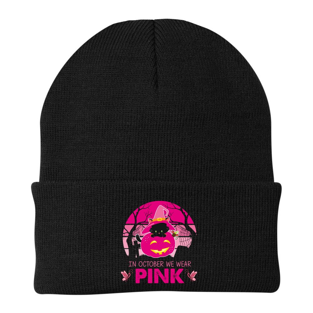 In October We Wear Pink Dinosaur Cat Witch Beanie