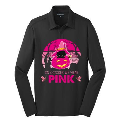 In October We Wear Pink Dinosaur Cat Witch Silk Touch Performance Long Sleeve Polo