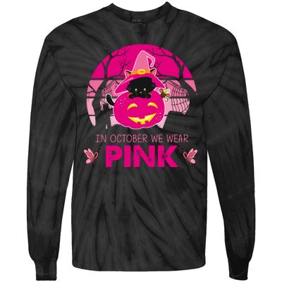 In October We Wear Pink Dinosaur Cat Witch Tie-Dye Long Sleeve Shirt