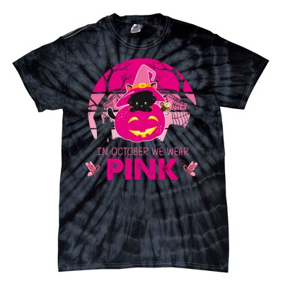 In October We Wear Pink Dinosaur Cat Witch Tie-Dye T-Shirt