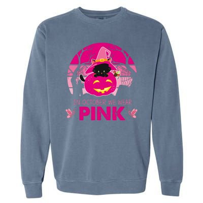 In October We Wear Pink Dinosaur Cat Witch Garment-Dyed Sweatshirt