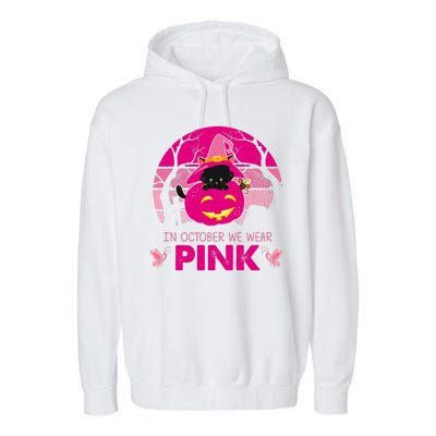 In October We Wear Pink Dinosaur Cat Witch Garment-Dyed Fleece Hoodie