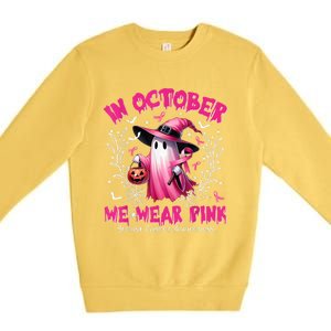 In October We Wear Ghost Witch Breast Cancer Awareness Premium Crewneck Sweatshirt