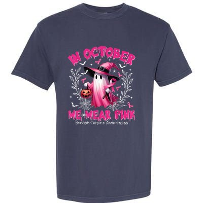 In October We Wear Ghost Witch Breast Cancer Awareness Garment-Dyed Heavyweight T-Shirt