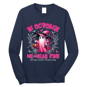 In October We Wear Ghost Witch Breast Cancer Awareness Long Sleeve Shirt