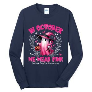 In October We Wear Ghost Witch Breast Cancer Awareness Tall Long Sleeve T-Shirt