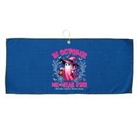 In October We Wear Ghost Witch Breast Cancer Awareness Large Microfiber Waffle Golf Towel