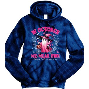 In October We Wear Ghost Witch Breast Cancer Awareness Tie Dye Hoodie