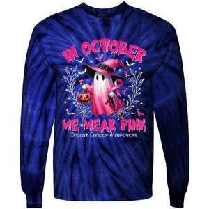 In October We Wear Ghost Witch Breast Cancer Awareness Tie-Dye Long Sleeve Shirt