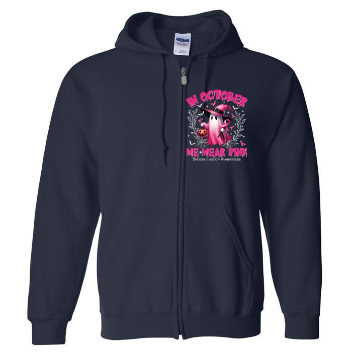 In October We Wear Ghost Witch Breast Cancer Awareness Full Zip Hoodie