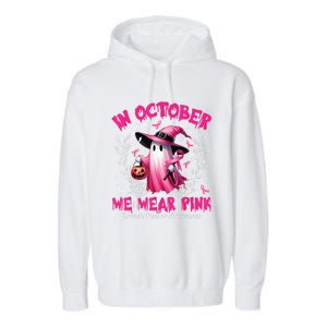 In October We Wear Ghost Witch Breast Cancer Awareness Garment-Dyed Fleece Hoodie