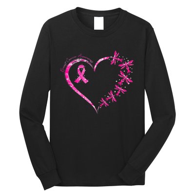 In October We Wear Pink Breast Cancer Awareness Dragonfly Long Sleeve Shirt