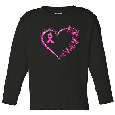 In October We Wear Pink Breast Cancer Awareness Dragonfly Toddler Long Sleeve Shirt