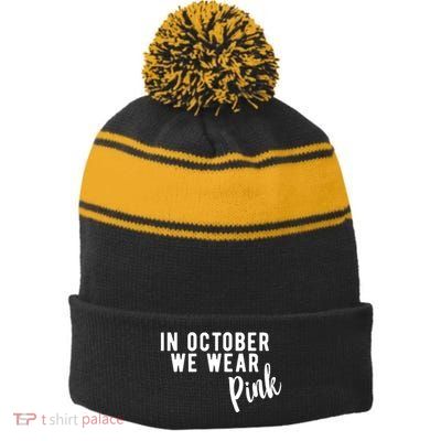 In October We Wear Pink Stripe Pom Pom Beanie