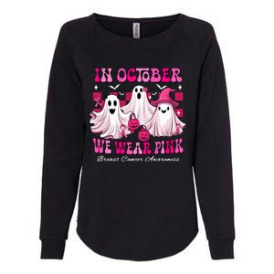 In October We Wear Pink_ Breast Cancer Women Ghost Halloween Womens California Wash Sweatshirt