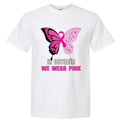 In October We Wear Pink Butterfly Breast Cancer Awareness Garment-Dyed Heavyweight T-Shirt