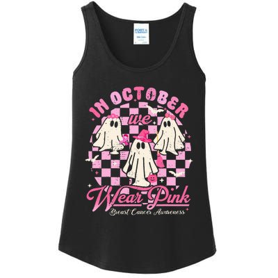 In October We Wear Pink Halloween Breast Cancer Awareness Ladies Essential Tank