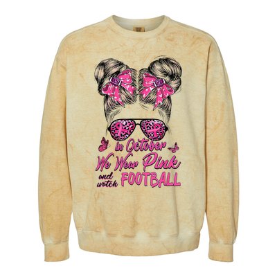 In October We Wear Pink And Watch Football Breast Cancer Colorblast Crewneck Sweatshirt