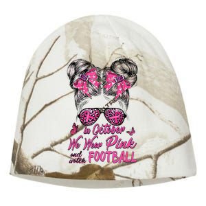 In October We Wear Pink And Watch Football Breast Cancer Kati - Camo Knit Beanie