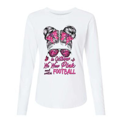 In October We Wear Pink And Watch Football Breast Cancer Womens Cotton Relaxed Long Sleeve T-Shirt