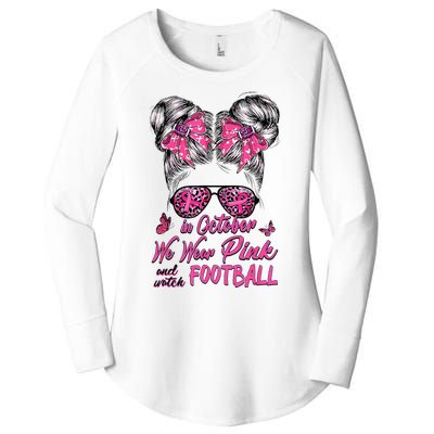 In October We Wear Pink And Watch Football Breast Cancer Women's Perfect Tri Tunic Long Sleeve Shirt