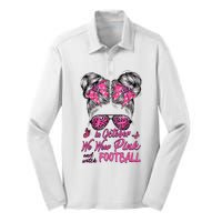 In October We Wear Pink And Watch Football Breast Cancer Silk Touch Performance Long Sleeve Polo