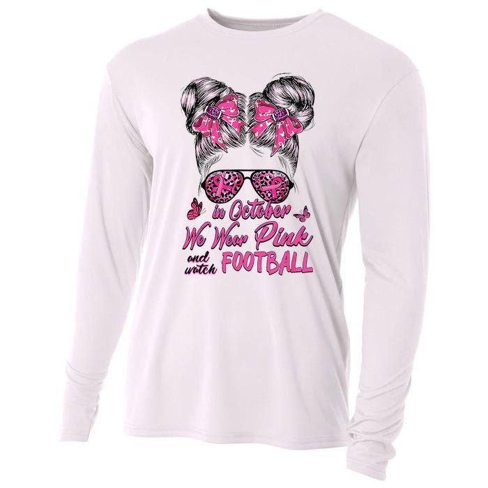 In October We Wear Pink And Watch Football Breast Cancer Cooling Performance Long Sleeve Crew