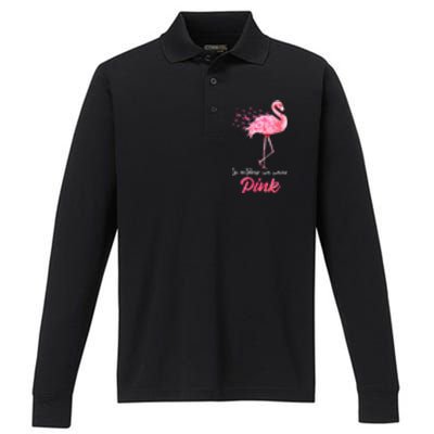 In October We Wear Flamingo Breast Cancer Awareness Meaningful Gift Performance Long Sleeve Polo