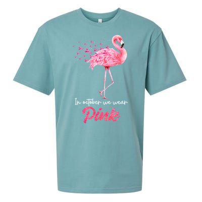 In October We Wear Flamingo Breast Cancer Awareness Meaningful Gift Sueded Cloud Jersey T-Shirt