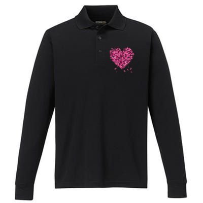 In October We Wear Pink Breast Cancer Awareness Leaves Heart Performance Long Sleeve Polo