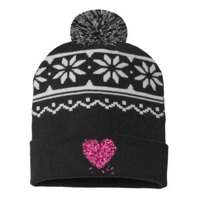 In October We Wear Pink Breast Cancer Awareness Leaves Heart USA-Made Snowflake Beanie