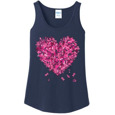 In October We Wear Pink Breast Cancer Awareness Leaves Heart Ladies Essential Tank