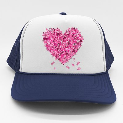 In October We Wear Pink Breast Cancer Awareness Leaves Heart Trucker Hat