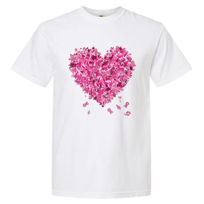 In October We Wear Pink Breast Cancer Awareness Leaves Heart Garment-Dyed Heavyweight T-Shirt