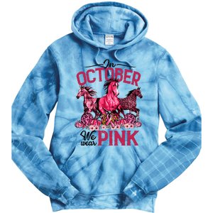 In October We Wear Pink Horse Leopard Pumpkin Breast Cancer Tie Dye Hoodie