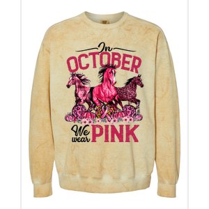 In October We Wear Pink Horse Leopard Pumpkin Breast Cancer Colorblast Crewneck Sweatshirt