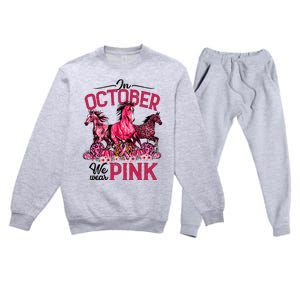 In October We Wear Pink Horse Leopard Pumpkin Breast Cancer Premium Crewneck Sweatsuit Set