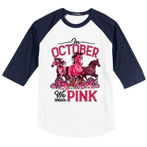 In October We Wear Pink Horse Leopard Pumpkin Breast Cancer Baseball Sleeve Shirt