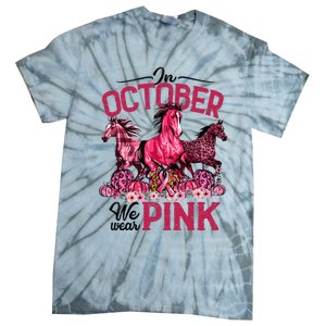 In October We Wear Pink Horse Leopard Pumpkin Breast Cancer Tie-Dye T-Shirt