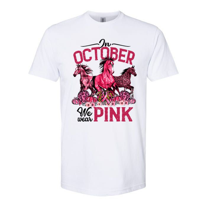 In October We Wear Pink Horse Leopard Pumpkin Breast Cancer Softstyle CVC T-Shirt