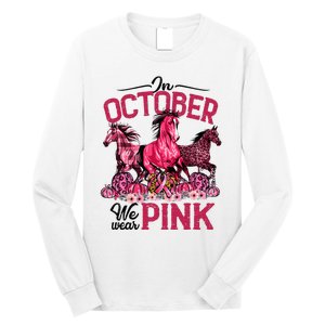 In October We Wear Pink Horse Leopard Pumpkin Breast Cancer Long Sleeve Shirt